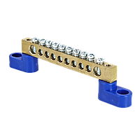 Шина "0" N (6х9мм) 10 отверстий латунь 2 синих угловых изолятора EKF PROxima