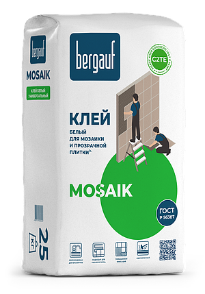 Белый клей MOSAIK для мозаики и прозрачной плитки, 25 кг, Bergauf, фото 2
