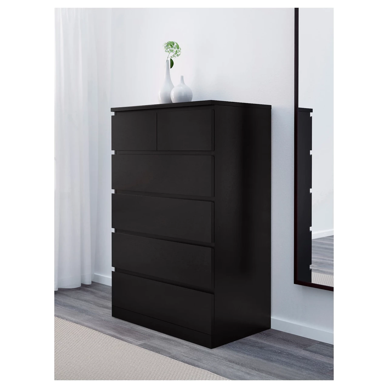 MALM МАЛЬМ Комод с 6 ящиками, черно-коричневый 80x123 см