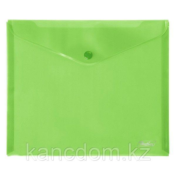 Папка конверт пластиковая на кнопке Hatber А5 180мкм - Зеленая