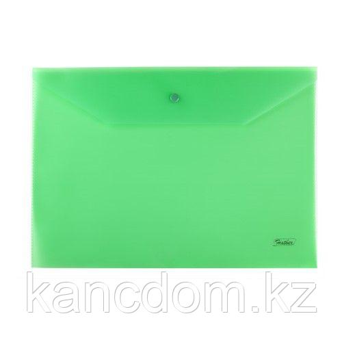 Папка конверт пластиковая на кнопке Hatber А4 180мкм - Зеленая