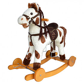 Качалка-лошадка с колесами Pituso белый с коричневыми пятнами