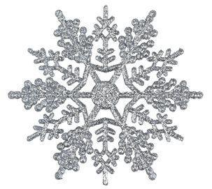 Снежинка с блестками серебристая пластиковая 11 см 3 штуки в комплекте