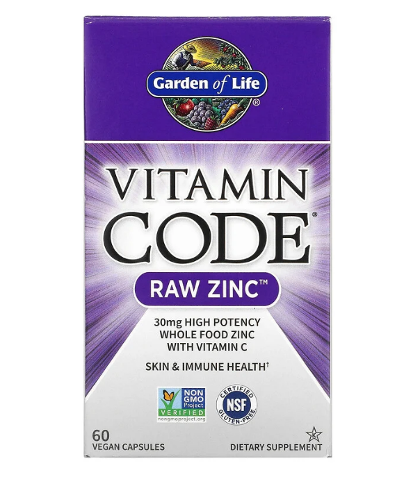 Garden of Life, Vitamin Code, цинк RAW, 60 веганских капсул - фото 1 - id-p77482767