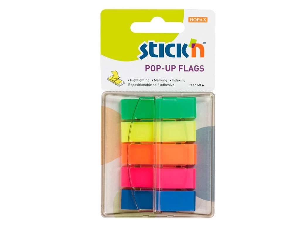 Закладки клейкие STICK`N 12х45 мм, пластиковые, 5 цветов х 20 закладок, Z-сложение