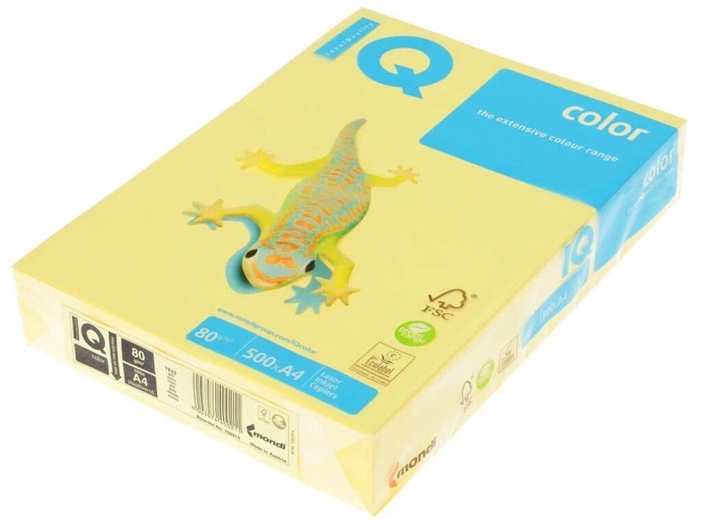 Бумага цветная IQ Color, А4, 80 г/кв.м., 500 л., желтый YE23