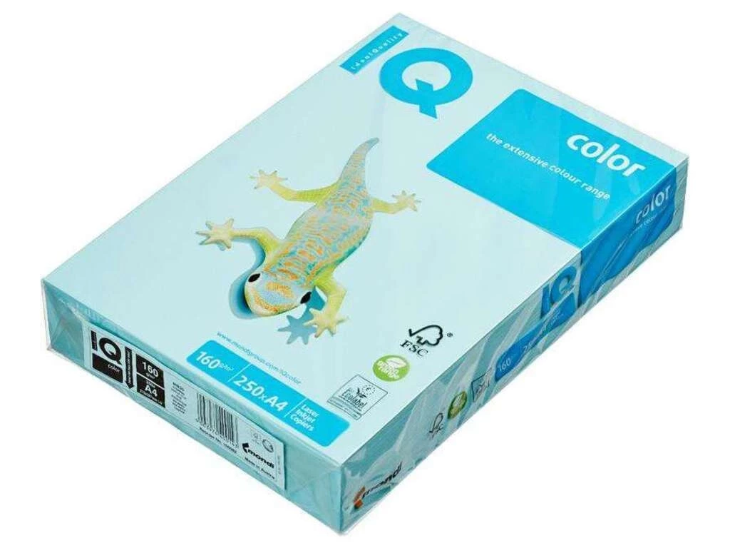 Бумага цветная IQ Color, А4, 160 г/кв.м., 250 л., голубой МВ30