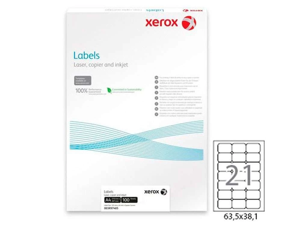 Этикетки самоклеящиеся XEROX, А4, 63,5 х 38,1 мм., 21 шт/лист, 100 л.