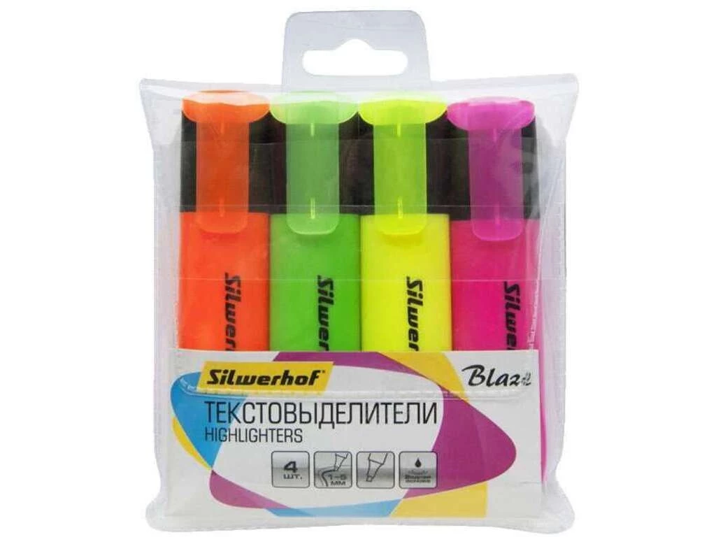 Набор текстовыделителей SILWERHOF "Blaze", 4 цвета, 1 - 5 мм