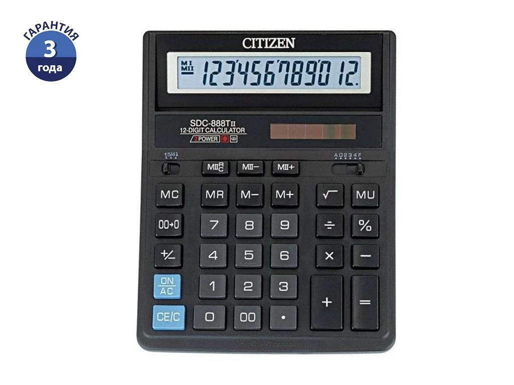 Калькулятор настольный CITIZEN "SDC-888ТII" 12-разрядный черный