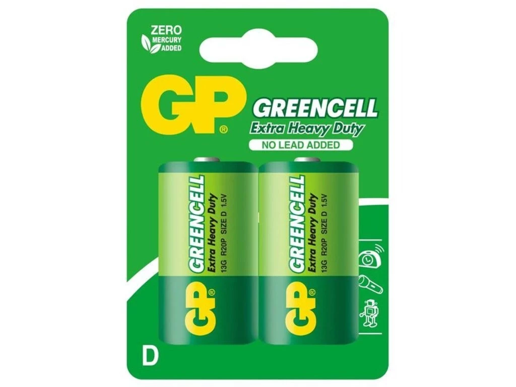 Батарейки GP "Greencell" 13G-2S2, D (2шт/упак)