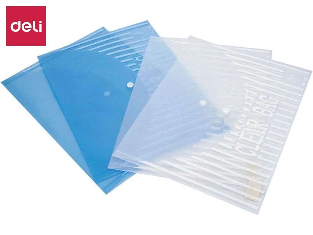Папка-конверт на кнопке DELI "Clear Bag", А4, 0,18 мм, ассорти