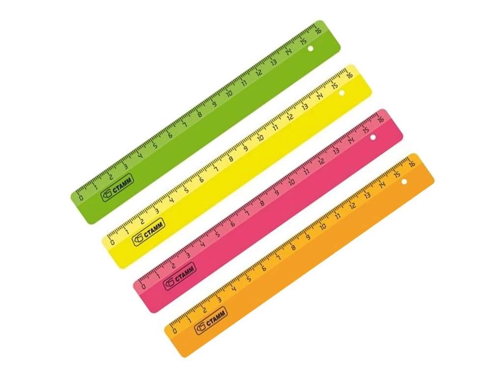 Линейка СТАММ "Neon" 16 см, неоновые цвета