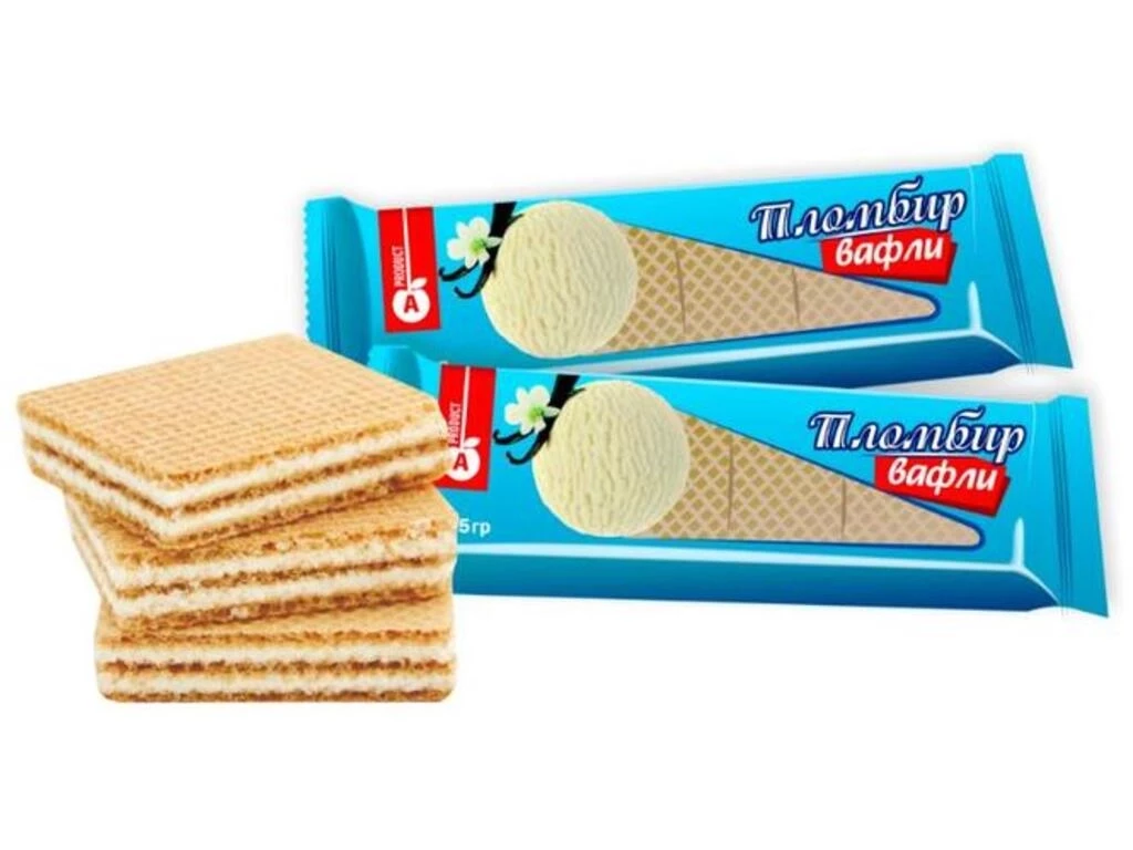 Вафли "Пломбир" с молочным кремом, 100 гр.