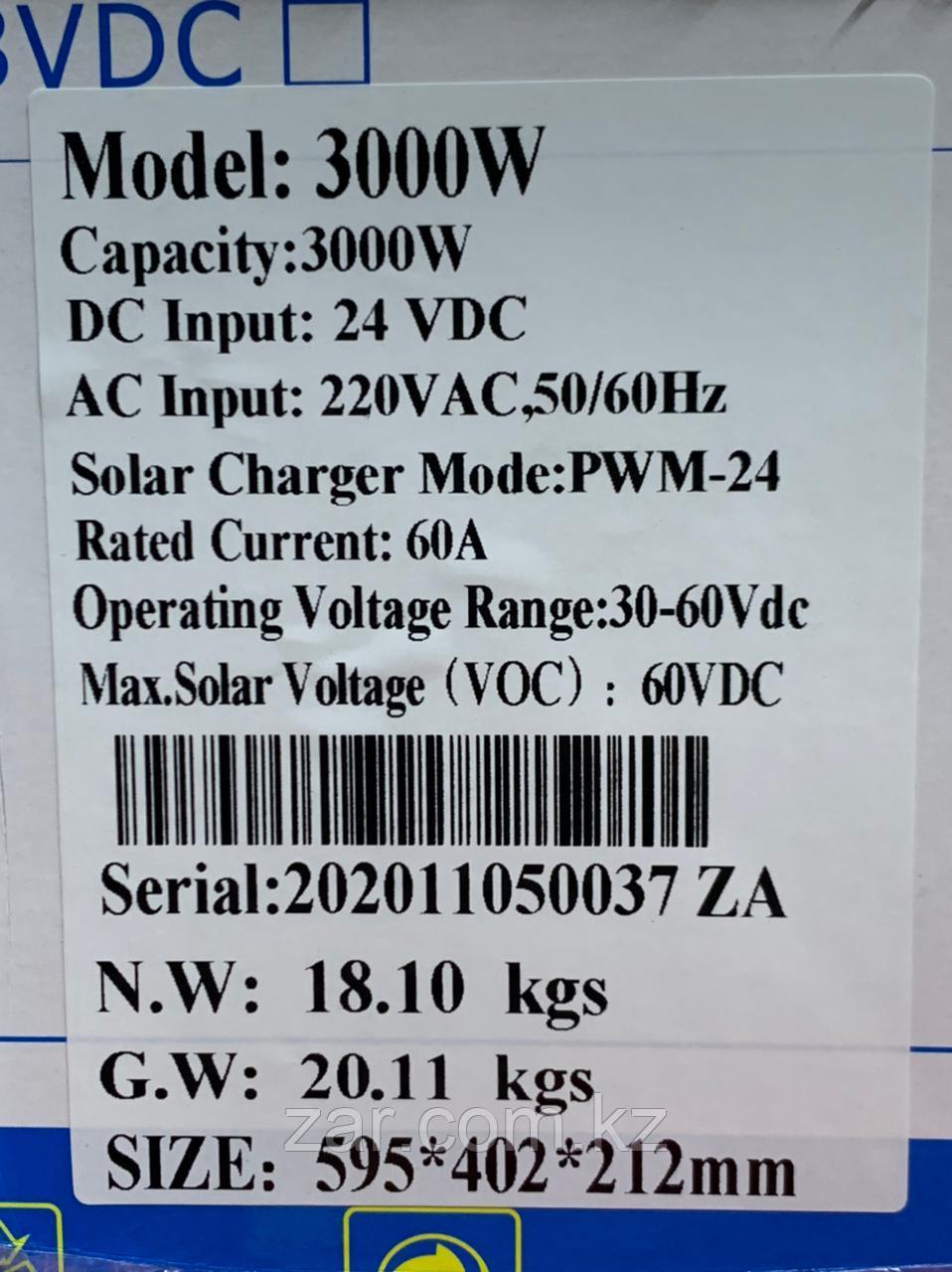 Гибридный солнечный инвертор 3000Вт 24В 220В Встроенный солнечный контроллер заряда PWM 60A - фото 3 - id-p92221133