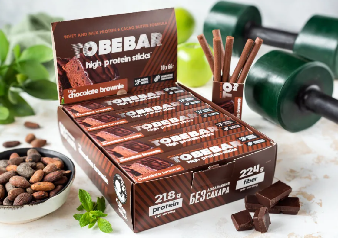 Протеиновые палочки TOBEBAR «Шоколадный брауни» 6 палочек, 10шт х 66г (660 г)