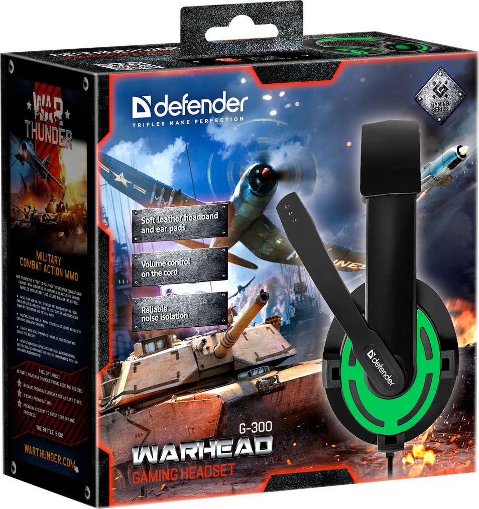 Наушники-гарнитура игровые Defender Warhead G-300, зеленый+черный - фото 4 - id-p92252444