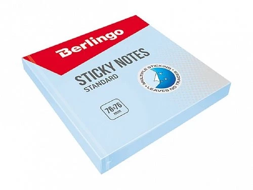 Клейкие листки BERLINGO "Standard" 76х76 мм, голубой, 100 листов