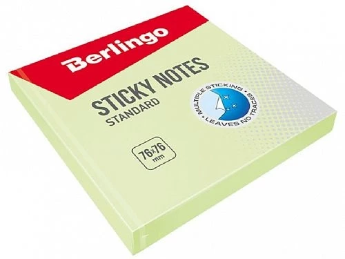 Клейкие листки BERLINGO "Standard" 76х76 мм, зеленый, 100 листов