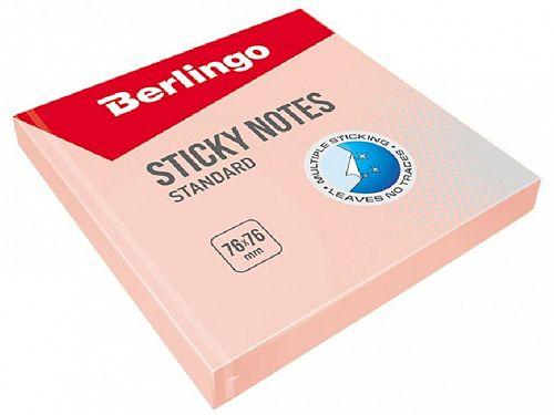 Клейкие листки BERLINGO "Standard" 76х76 мм, розовый, 100 листов