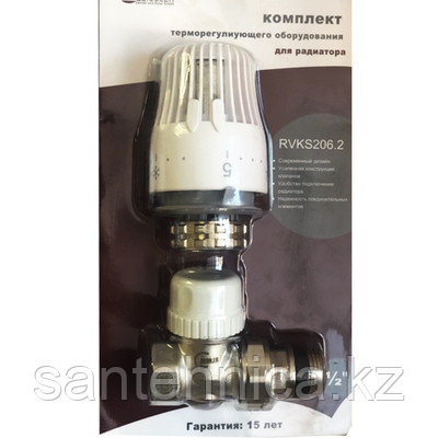 Кoмплект: Клaпaн c тepмоголовкой прямой 1/2" (1/30) RVKD206.02