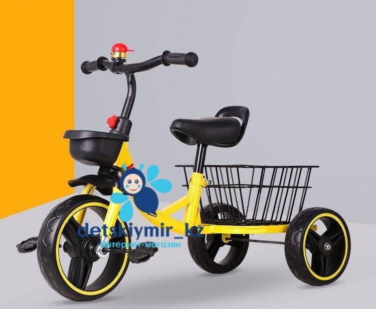 Детский трёхколёсный велосипед с большим багажником 5188 жёлтый