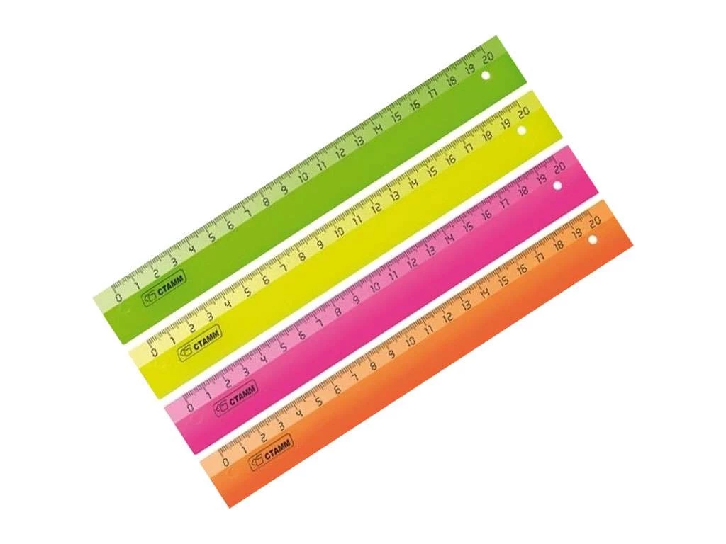 Линейка СТАММ "Neon" 20 см, 4 неоновых цвета