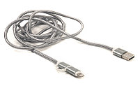 Kабель PowerPlant Quick Charge 2A 2-в-1 cotton USB 2.0 AM Lightning/Micro 2м grey