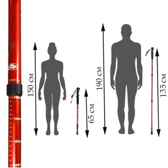 Скандинавские палки телескопические от 65 до 135 см со сменным наконечником Energia красные - фото 3 - id-p92352795