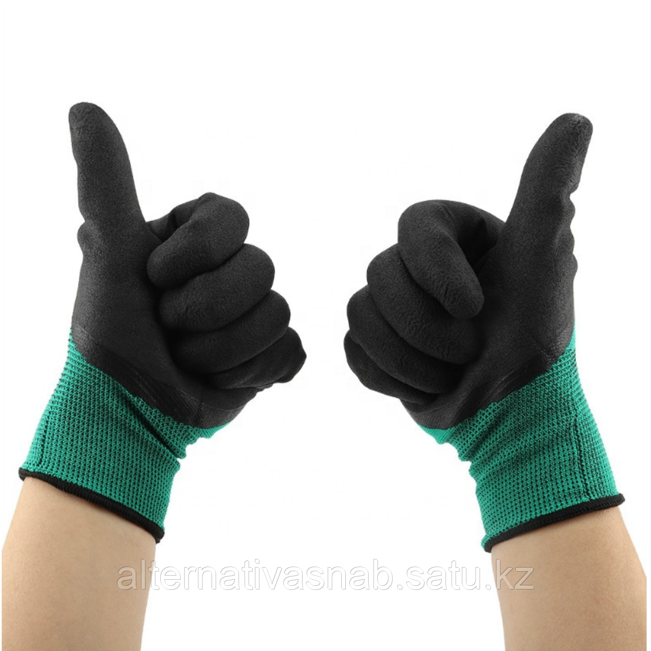 Перчатки рабочие синтетические с полиуретановым покрытием #300, черный/зеленый - фото 1 - id-p92353853