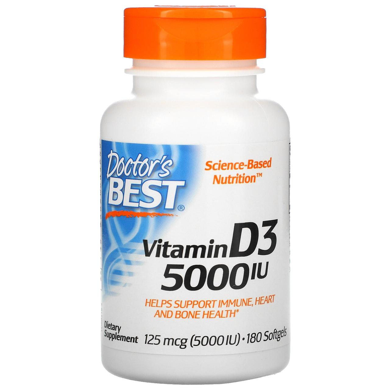 Витамин Д3,  125 мкг (5 000 МЕ), 180 капсул, Doctor's Best