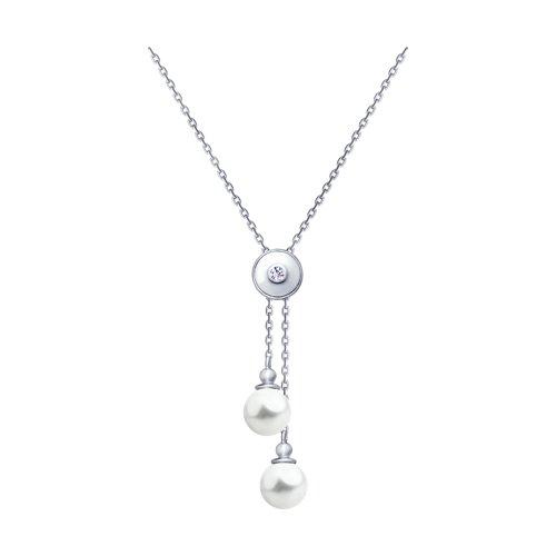 Колье SOKOLOV серебро с родием, жемчуг swarovski синт. фианит , карабинный замок, многокаменка 94070164