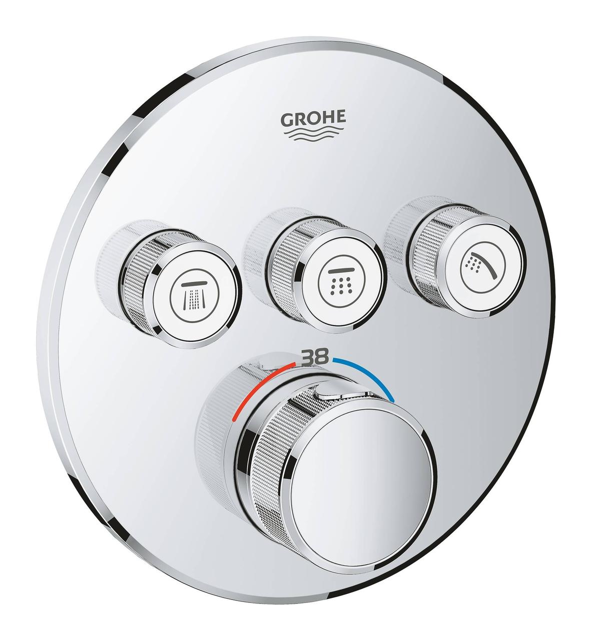 Внешняя часть термостатического смесителя на 3 выхода GROHE Grohtherm SmartControl, хром (29121000) - фото 1 - id-p92376044