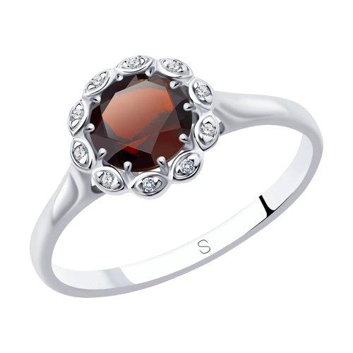 Кольцо SOKOLOV серебро с родием, гранат фианит , "halo" 92011638 размеры - 18,5