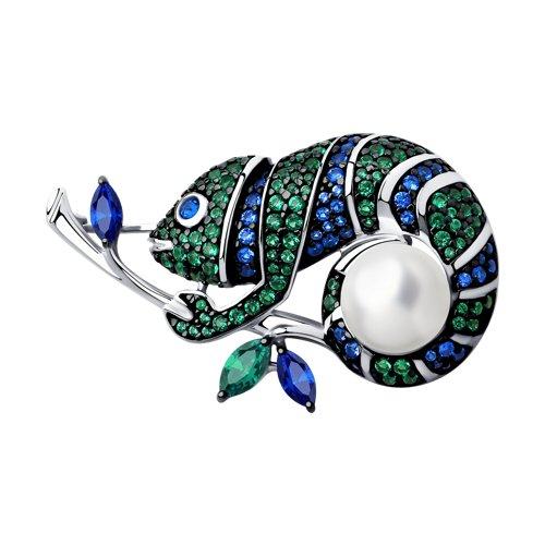Брошь SOKOLOV серебро с родием, жемчуг swarovski синт. фианит 94040185