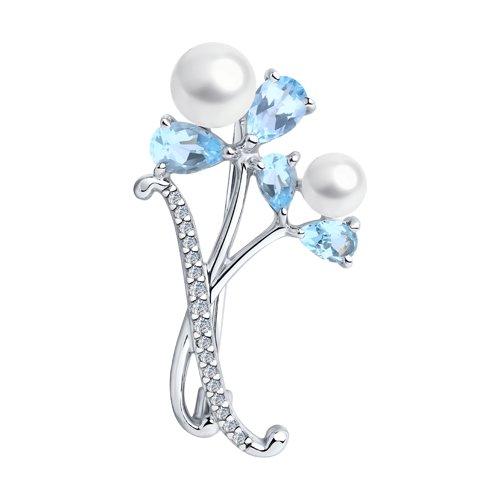 Брошь SOKOLOV серебро с родием, топаз жемчуг swarovski синт. фианит , флора 92040085