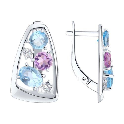 Серьги DIAMANT ( SOKOLOV ) серебро с родием, топаз аметист фианит 94-320-00660-2