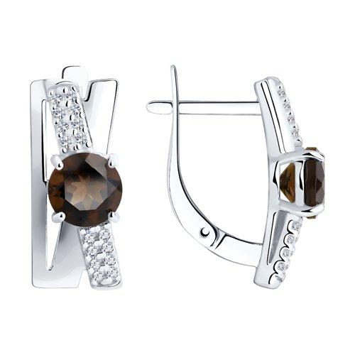 Серьги DIAMANT ( SOKOLOV ) серебро с родием, раух-топаз фианит 94-320-00784-1