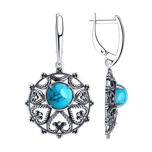 Серьги DIAMANT ( SOKOLOV ) из черненного серебра, бирюза синт. 95-321-00852-1
