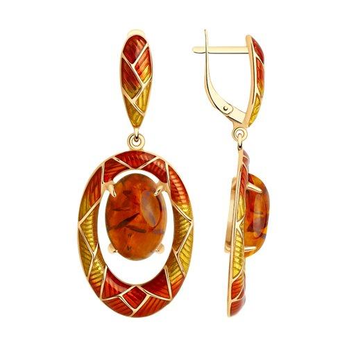 Серьги из золочёного серебра с и эмалью и янтарём 93-321-00855-1 коллекц. Янтарь пресс., фото 1
