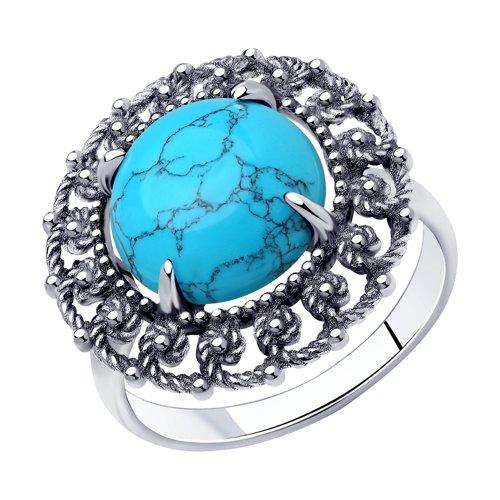Кольцо DIAMANT ( SOKOLOV ) из черненного серебра, бирюза синт. 95-310-00856-1 размеры - 19 20