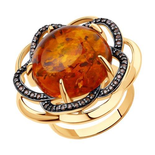 Кольцо DIAMANT ( SOKOLOV ) серебро с позолотой, янтарь пресс. фианит 93-310-00828-1 размеры - 17