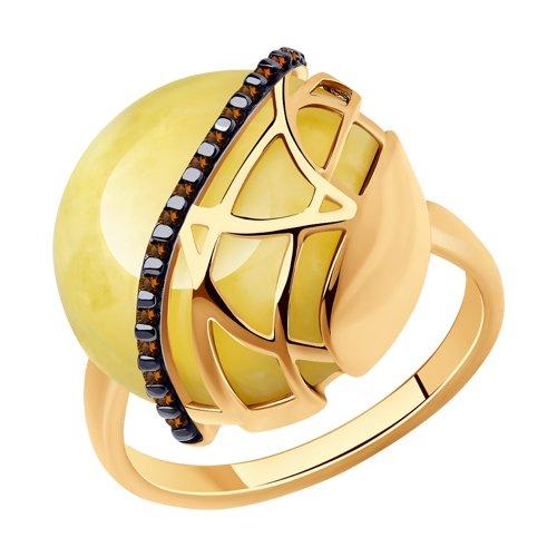 Кольцо DIAMANT ( SOKOLOV ) серебро с позолотой, янтарь пресс. фианит 93-310-00883-1 размеры - 17 18