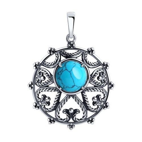 Подвеска DIAMANT ( SOKOLOV ) из черненного серебра, бирюза синт. 95-330-00852-1