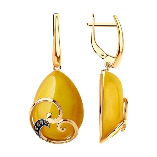 Серьги DIAMANT ( SOKOLOV ) серебро с позолотой, янтарь пресс. фианит 93-321-00996-1