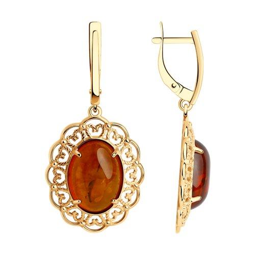 Серьги DIAMANT ( SOKOLOV ) серебро с позолотой, янтарь пресс. 93-321-00849-1
