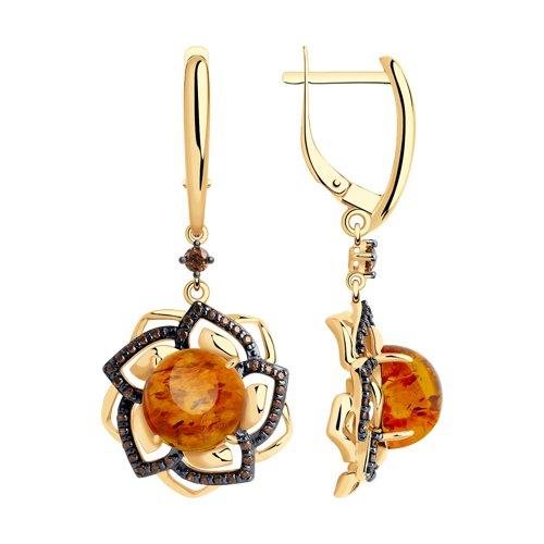 Серьги DIAMANT ( SOKOLOV ) серебро с позолотой, янтарь пресс. фианит 93-321-00837-1