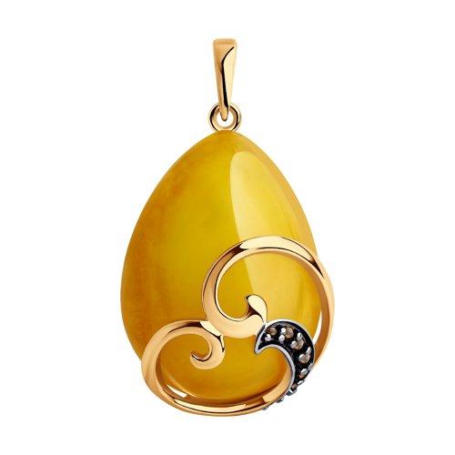 Подвеска DIAMANT ( SOKOLOV ) серебро с позолотой, янтарь пресс. фианит 93-330-00996-1