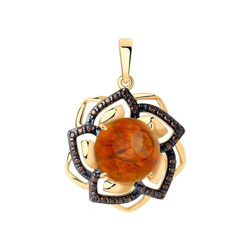 Подвеска DIAMANT ( SOKOLOV ) серебро с позолотой, янтарь пресс. фианит 93-330-00837-1