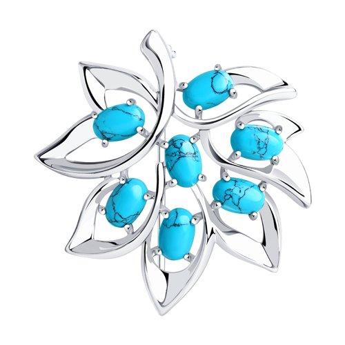 Брошь DIAMANT ( SOKOLOV ) серебро с родием, бирюза синт. 94-340-00864-1